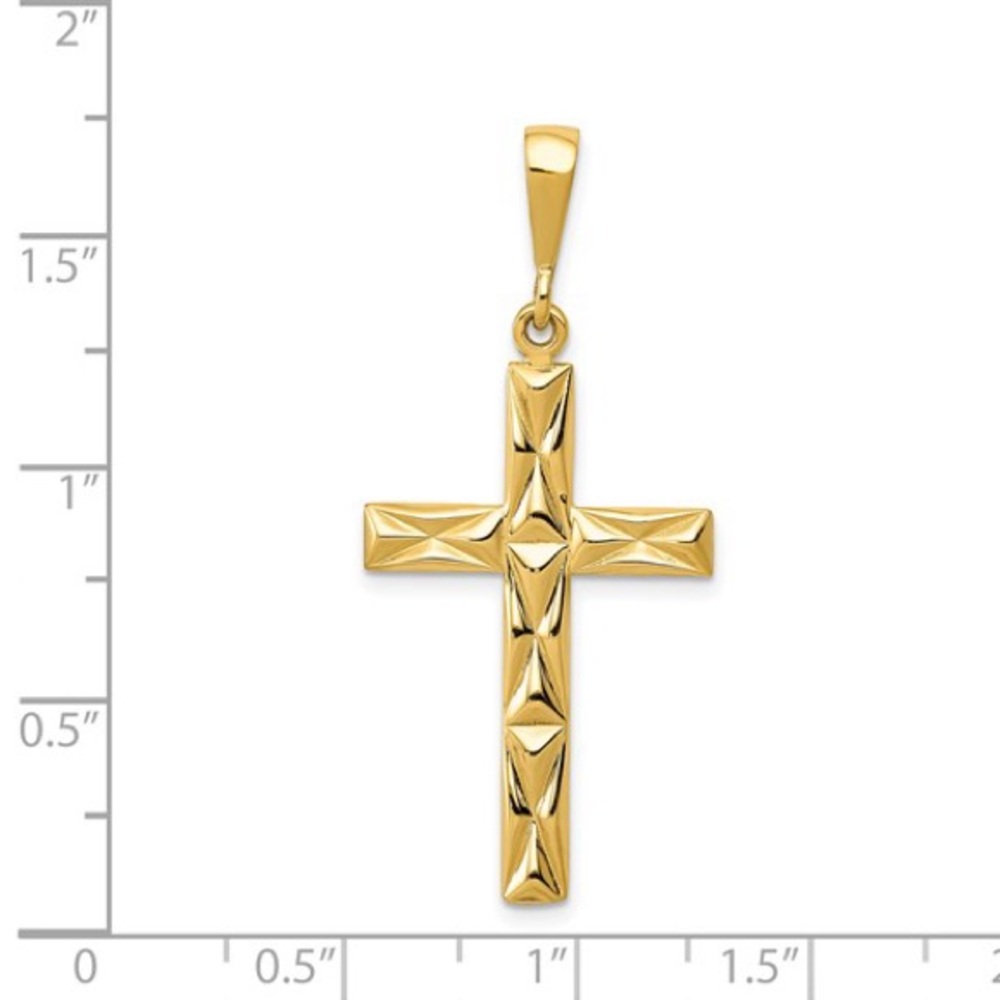 14k Gold Reversible Latin Cross Pendant – Textured & Polished 43mm Cross - Picture 5 of 6